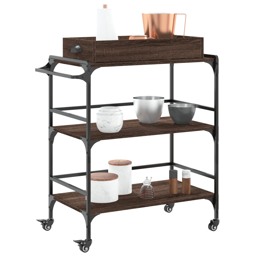 Kitchen trolley brown oak look 81.5x41x92.5 cm wood material