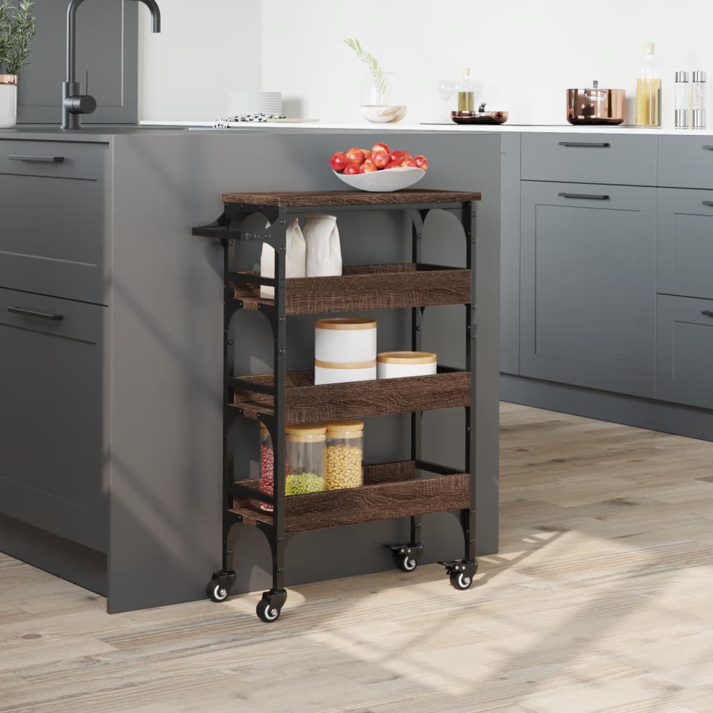 Kitchen trolley brown oak look 53x20x76 cm wood material