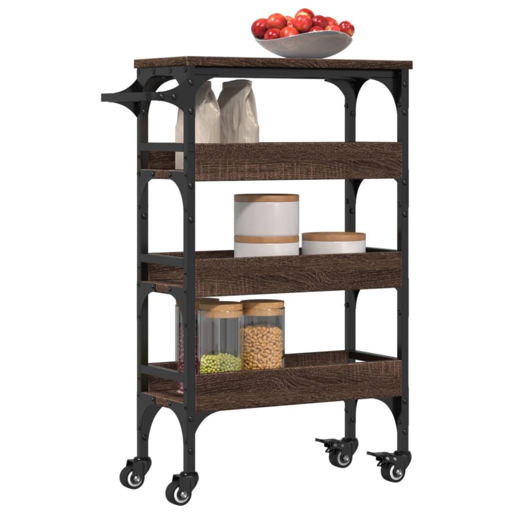 Kitchen trolley brown oak look 53x20x76 cm wood material