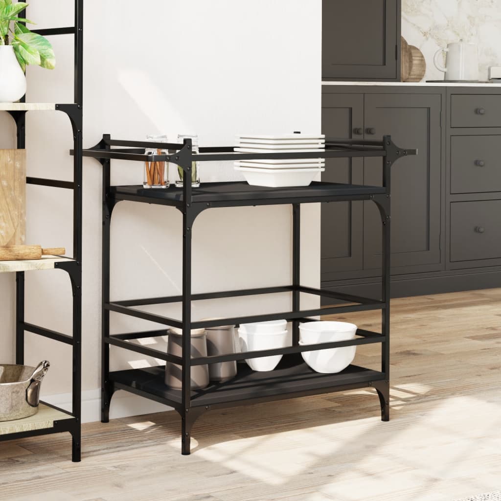 Kitchen Cart Black 82x40x78.5 cm Wood Material