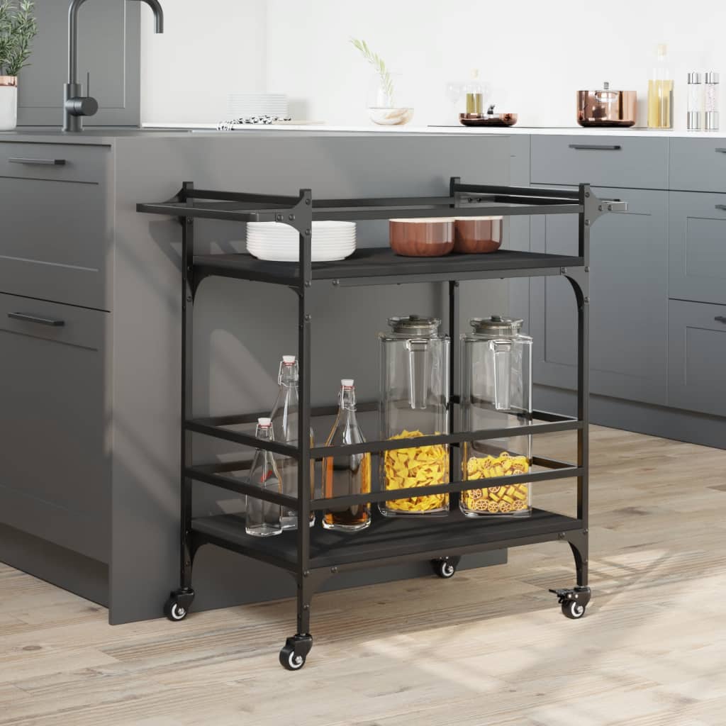 Kitchen Cart Black 82x40x78.5 cm Wood Material