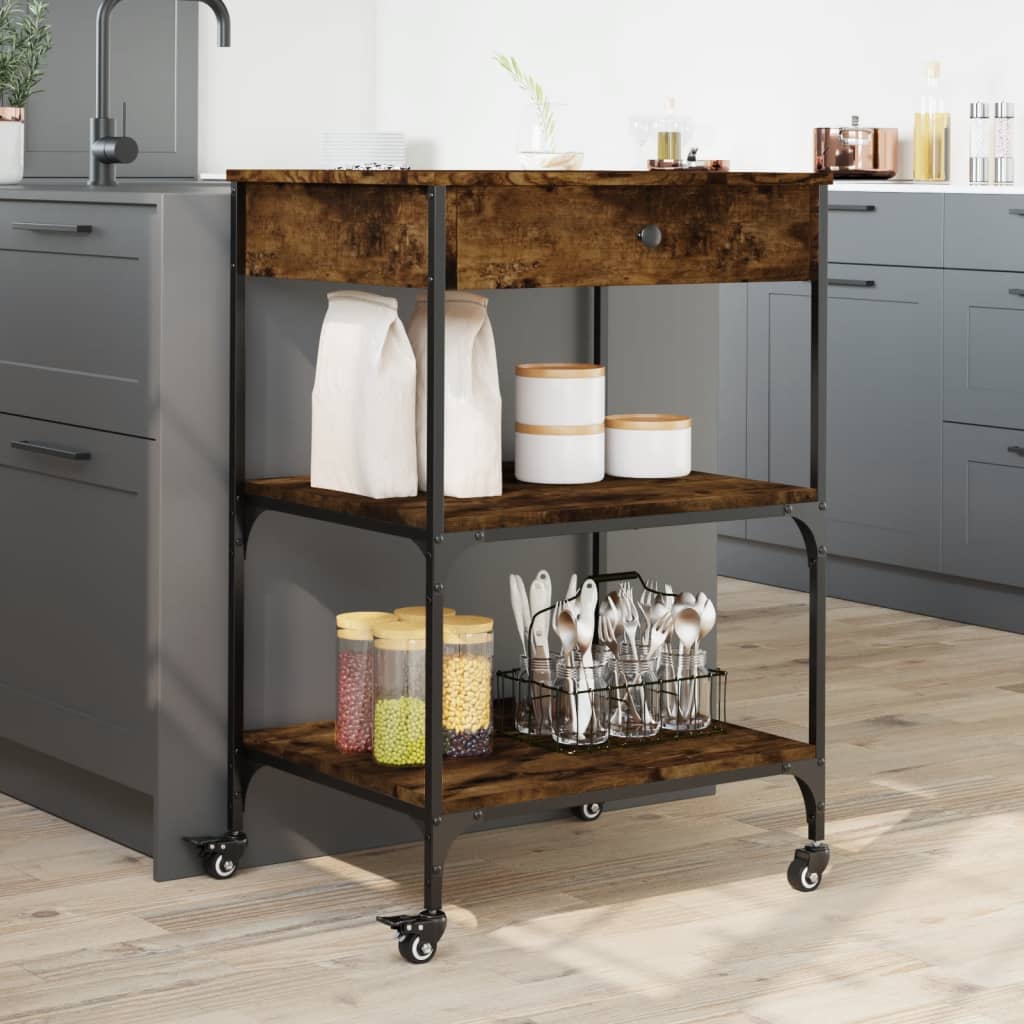 Kitchen trolley smoked oak 60x48x89.5 cm wood material