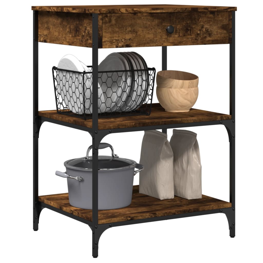 Kitchen trolley smoked oak 60x48x89.5 cm wood material