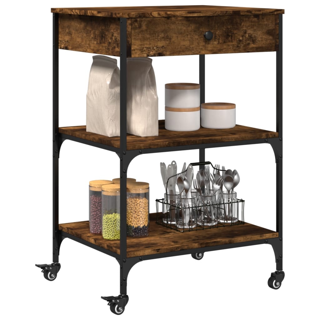 Kitchen trolley smoked oak 60x48x89.5 cm wood material