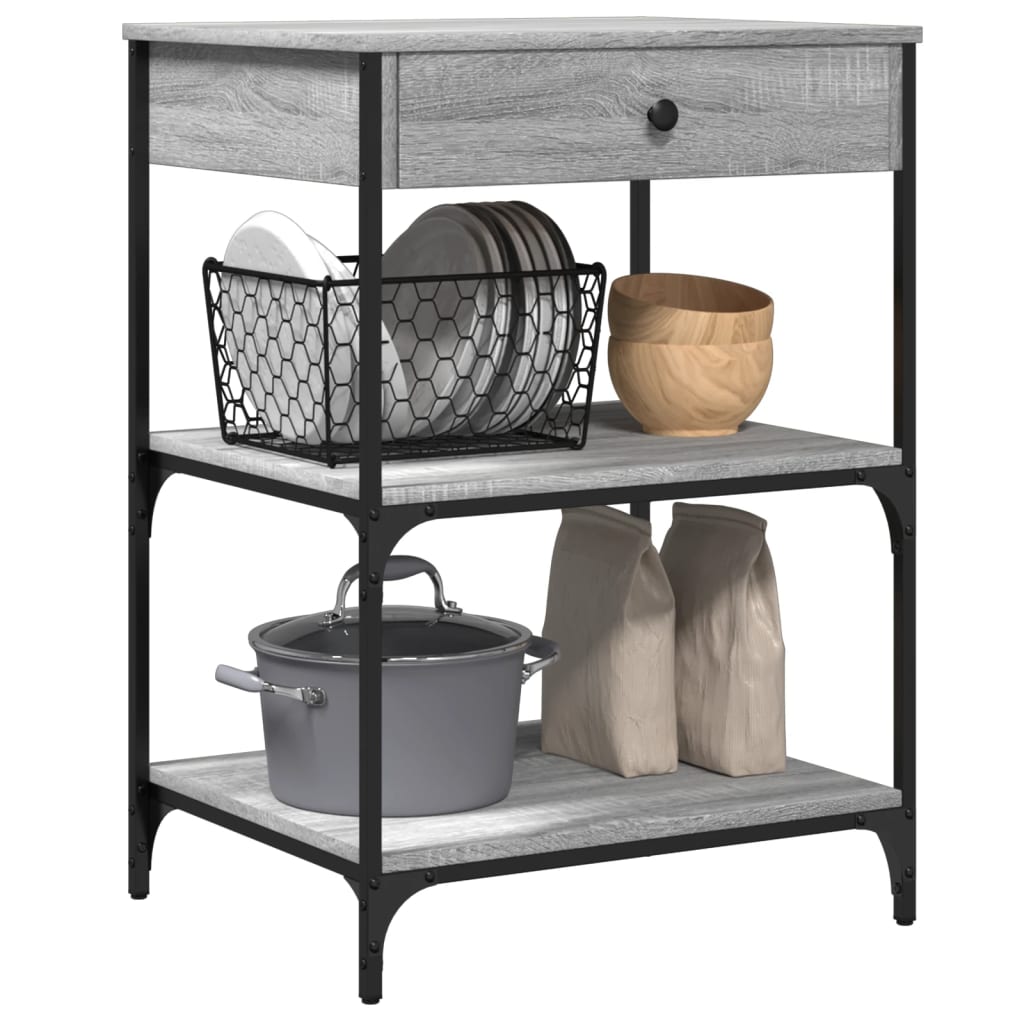 Kitchen Cart Grey Sonoma 60x48x89.5 cm Wood Material