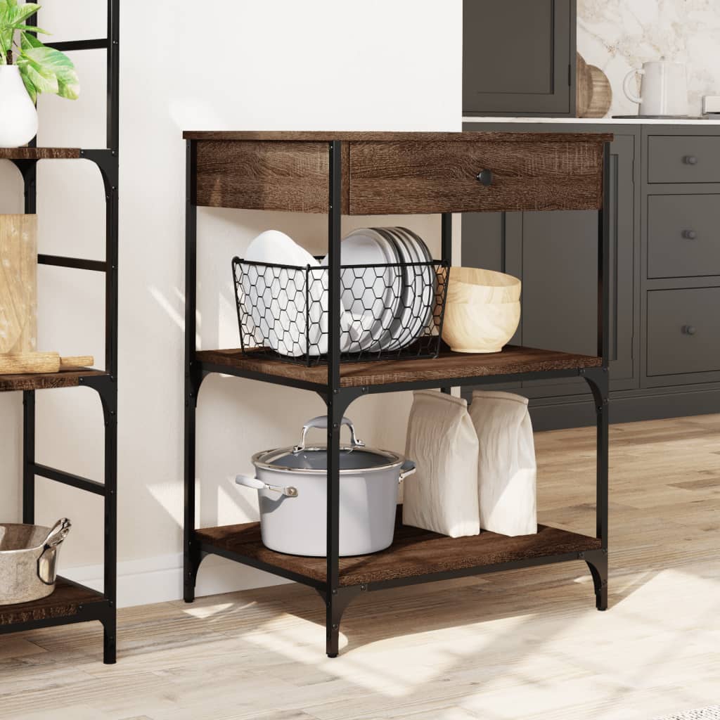 Kitchen trolley brown oak look 60x48x89.5 cm wood material