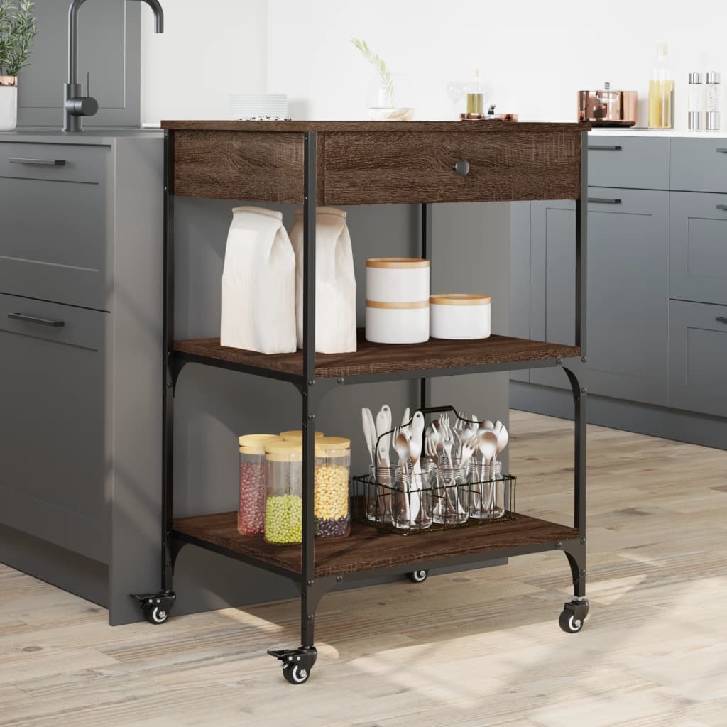 Kitchen trolley brown oak look 60x48x89.5 cm wood material