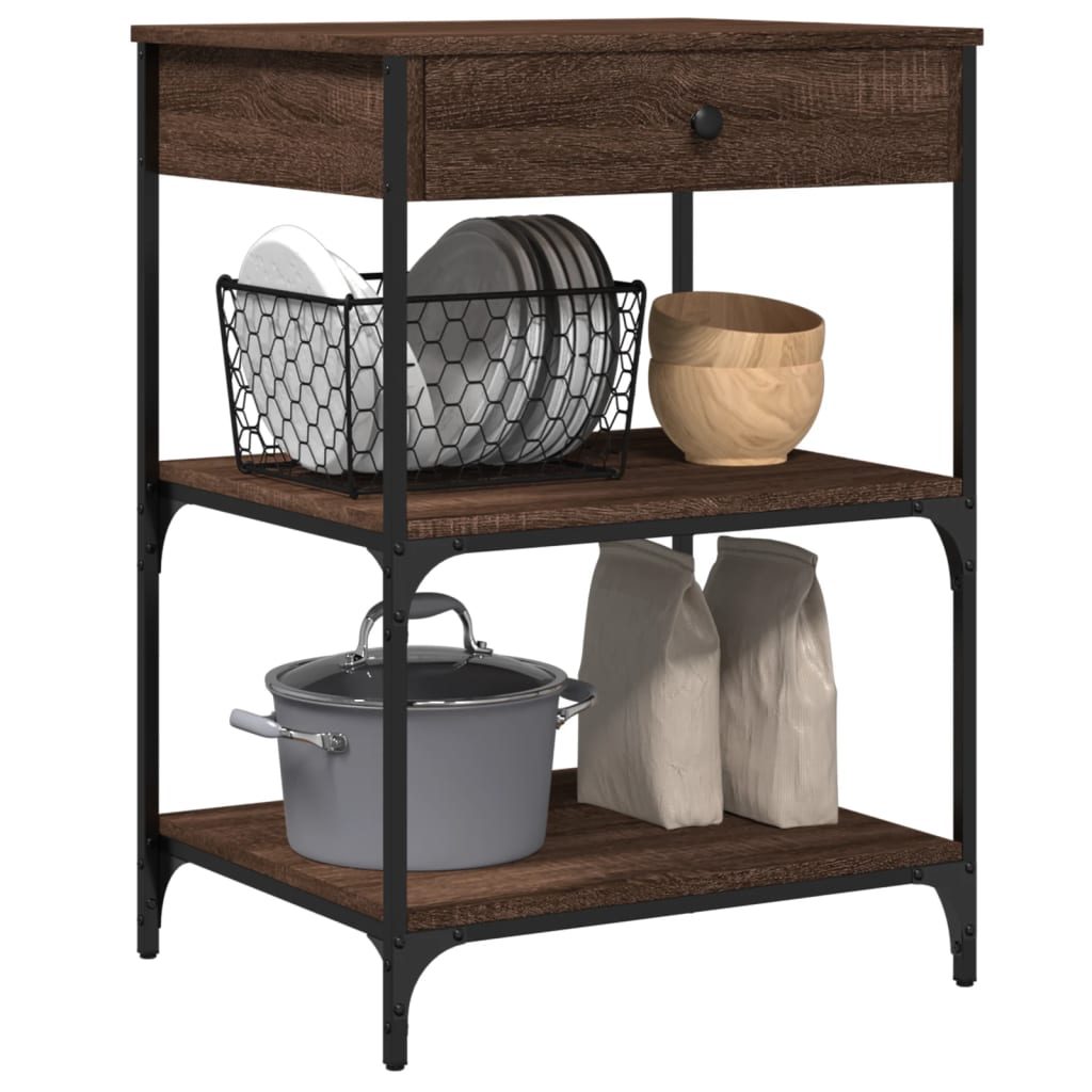 Kitchen trolley brown oak look 60x48x89.5 cm wood material