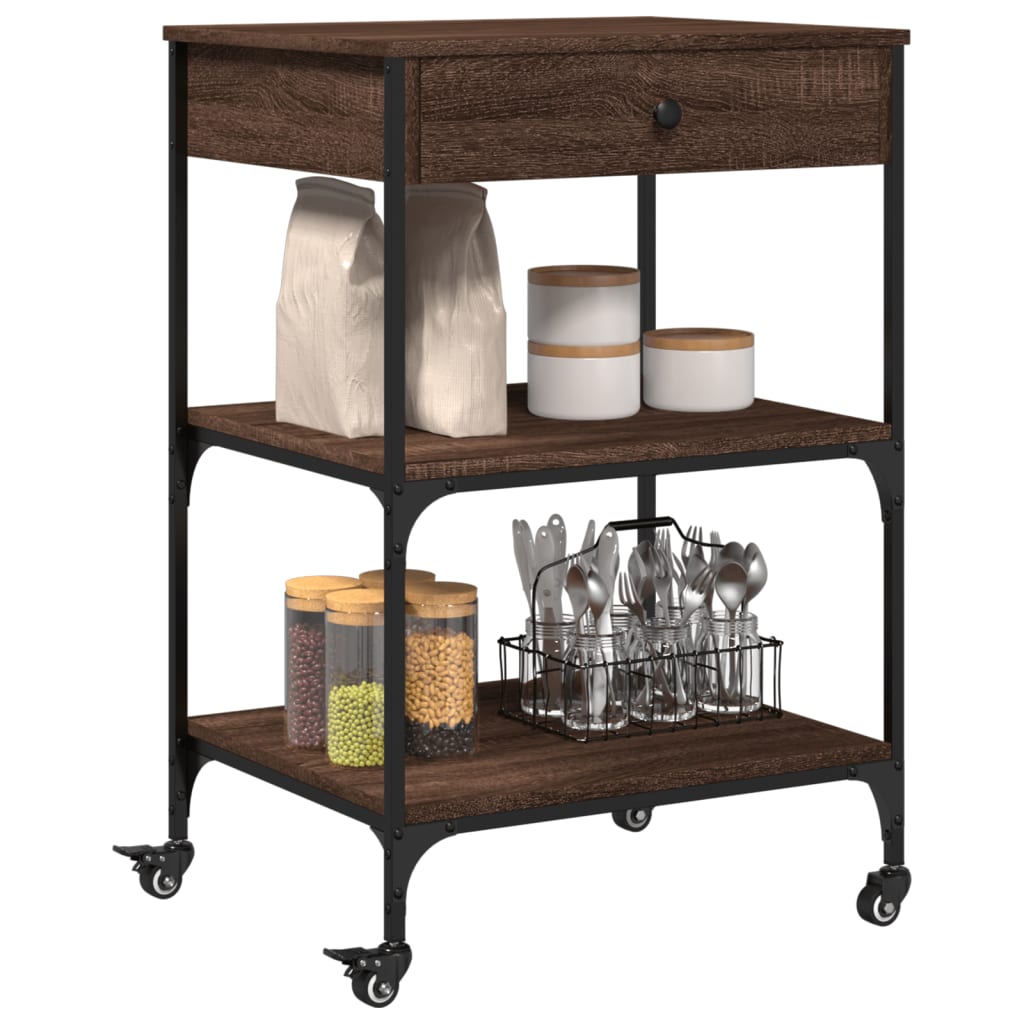 Kitchen trolley brown oak look 60x48x89.5 cm wood material