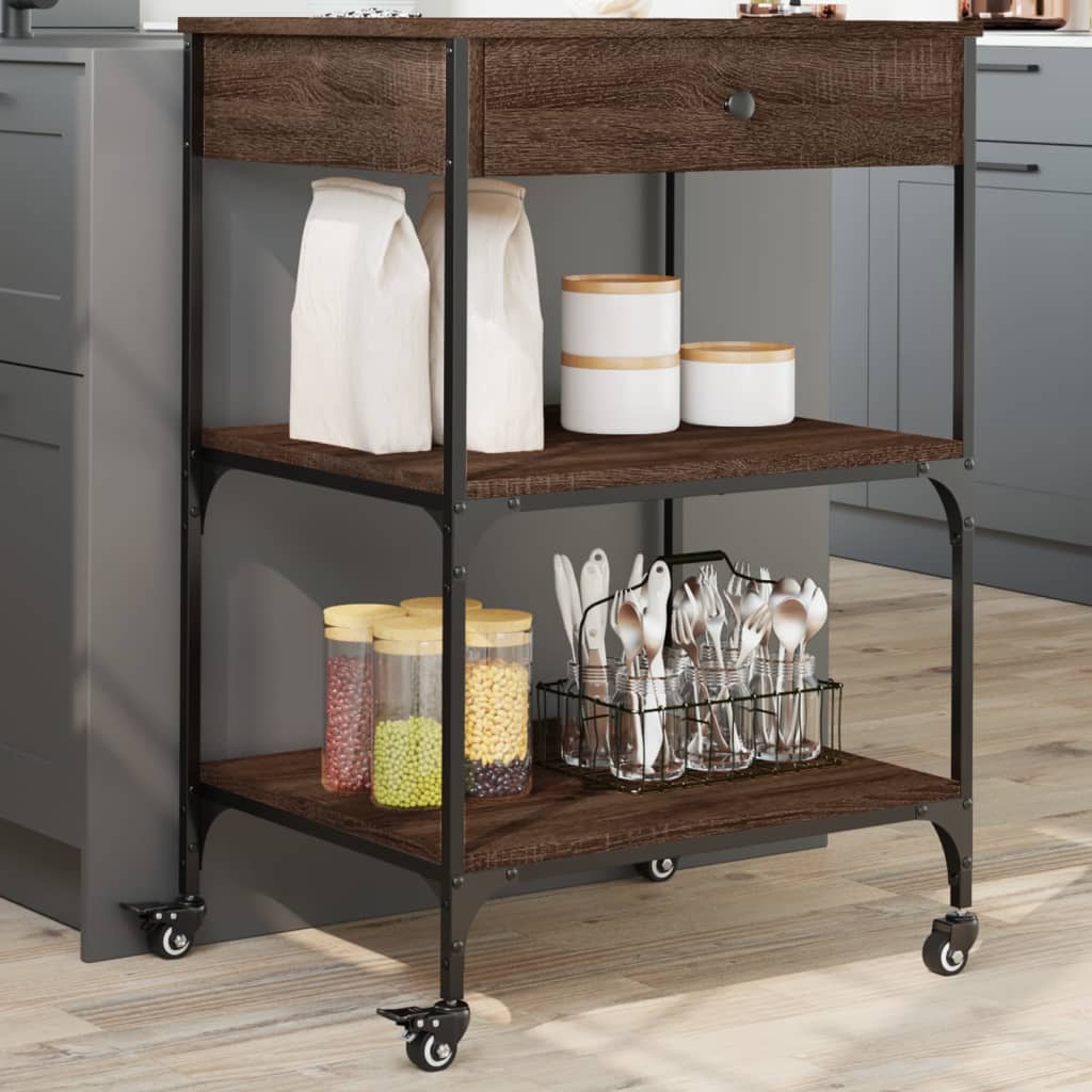 Kitchen trolley brown oak look 60x48x89.5 cm wood material