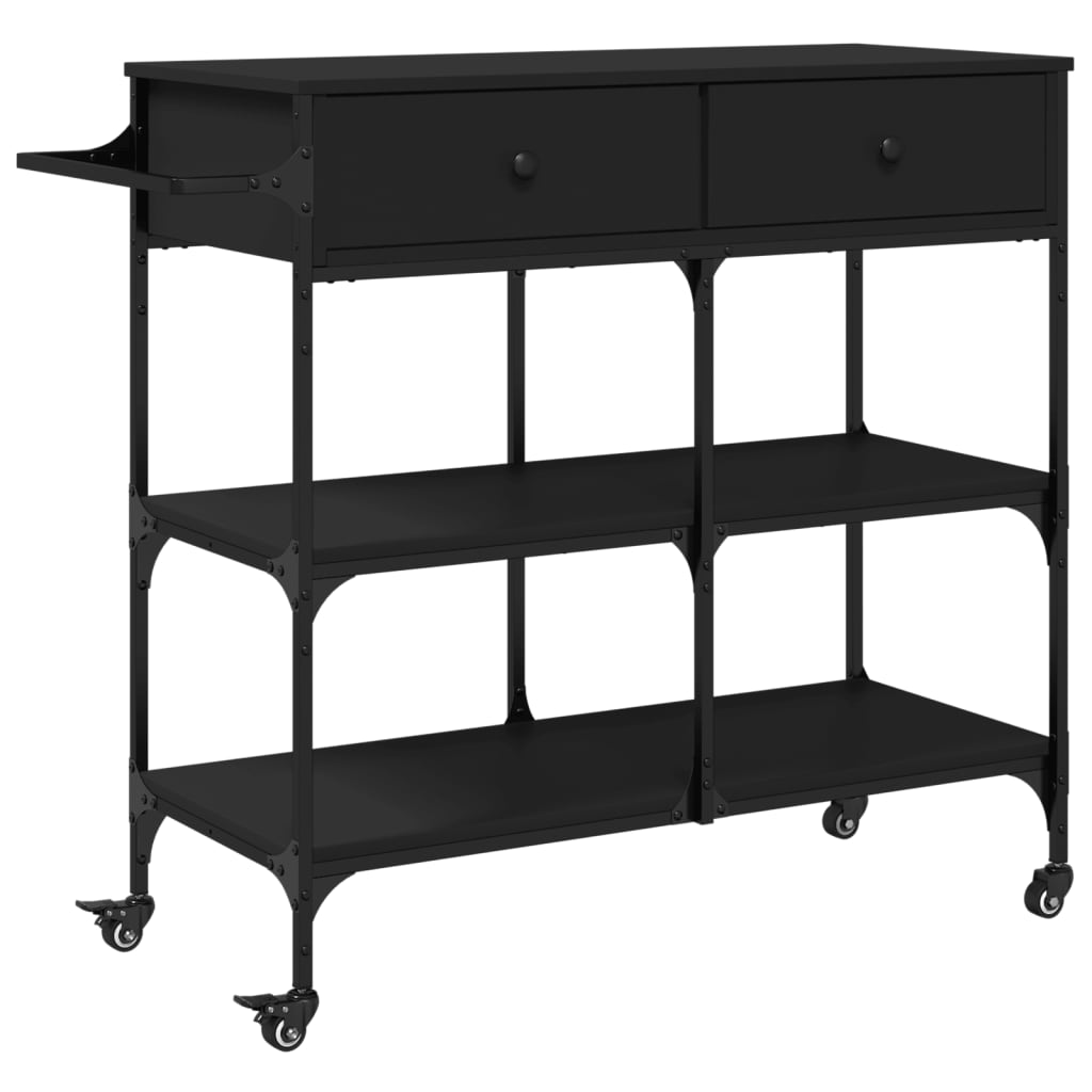 Kitchen Cart Black 105x42x95 cm Wood Material