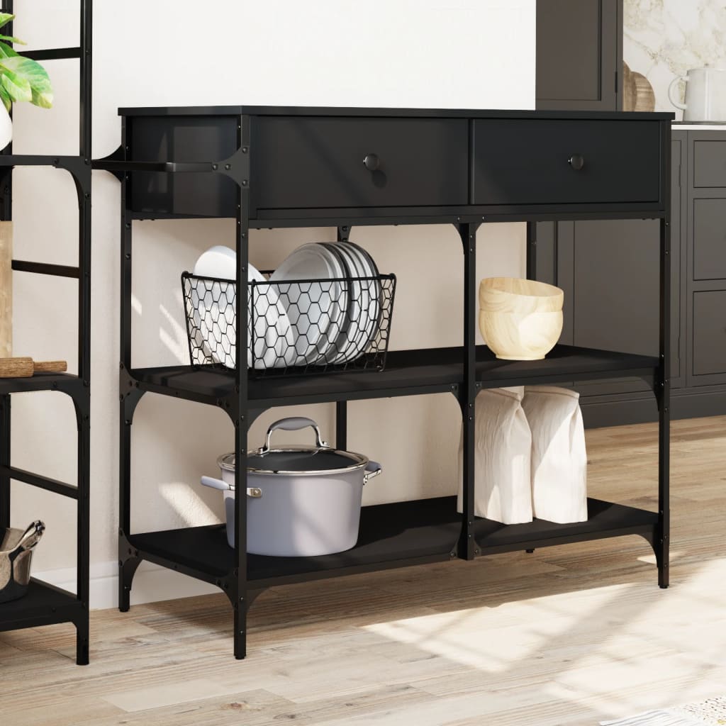 Kitchen Cart Black 105x42x95 cm Wood Material