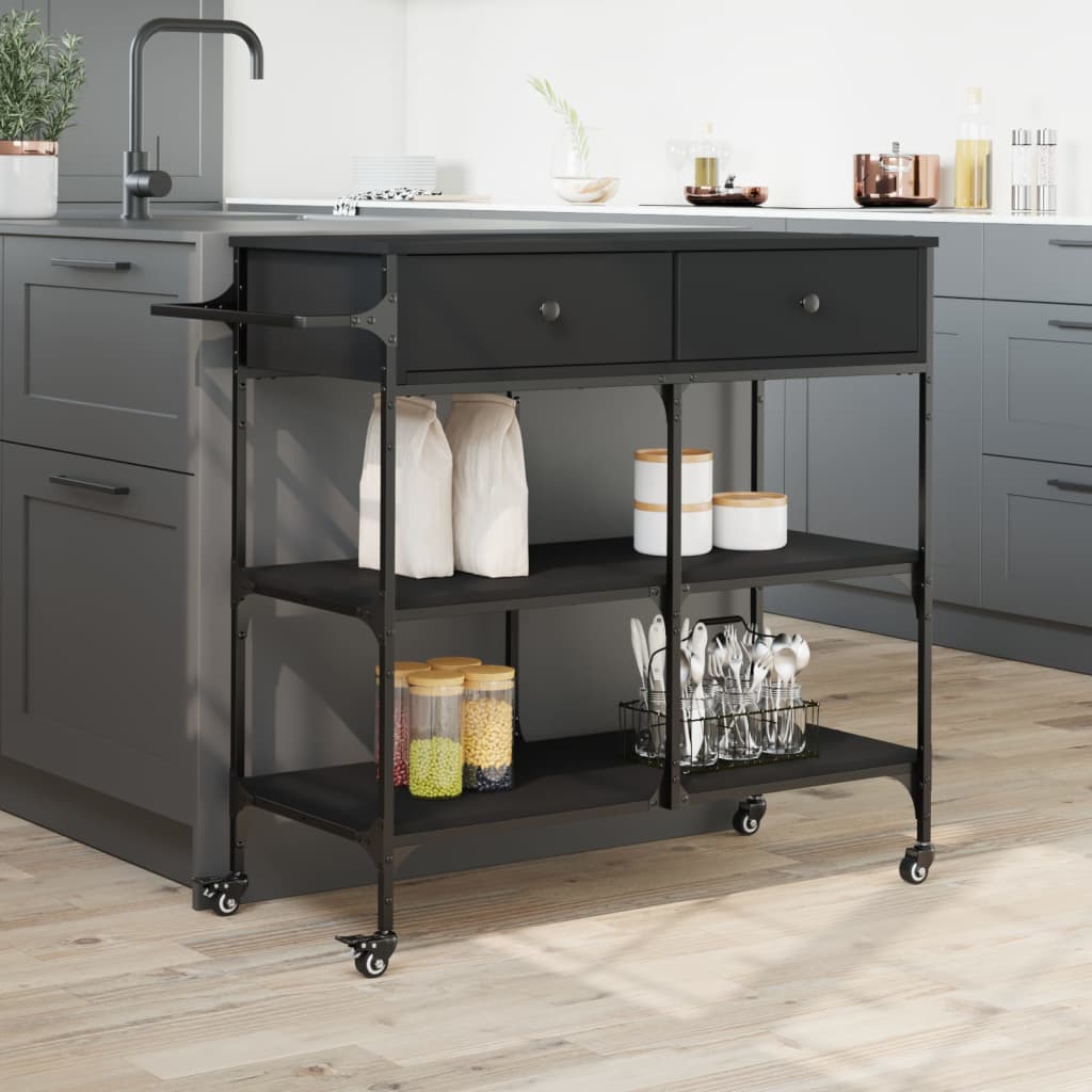 Kitchen Cart Black 105x42x95 cm Wood Material