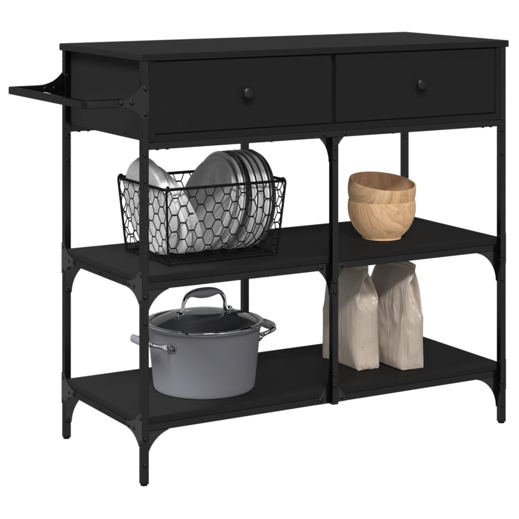 Kitchen Cart Black 105x42x95 cm Wood Material