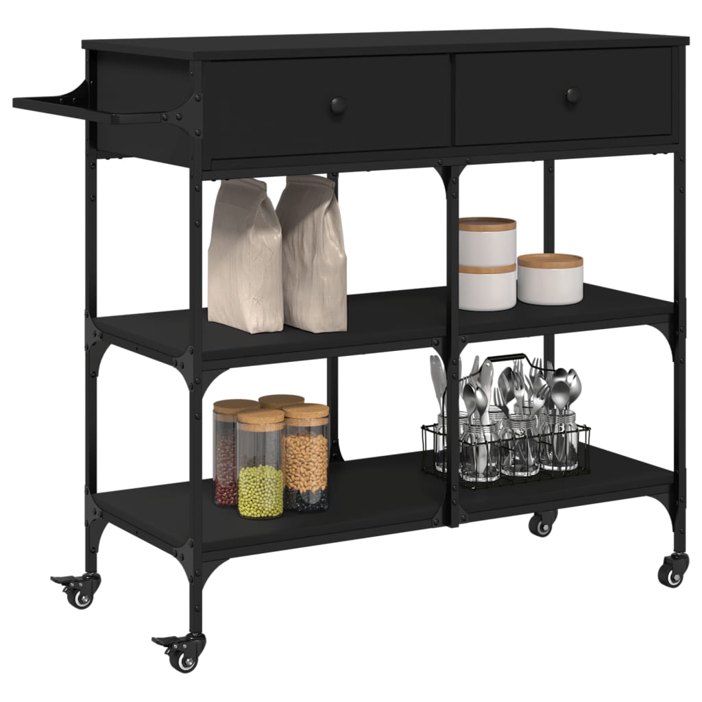 Kitchen Cart Black 105x42x95 cm Wood Material