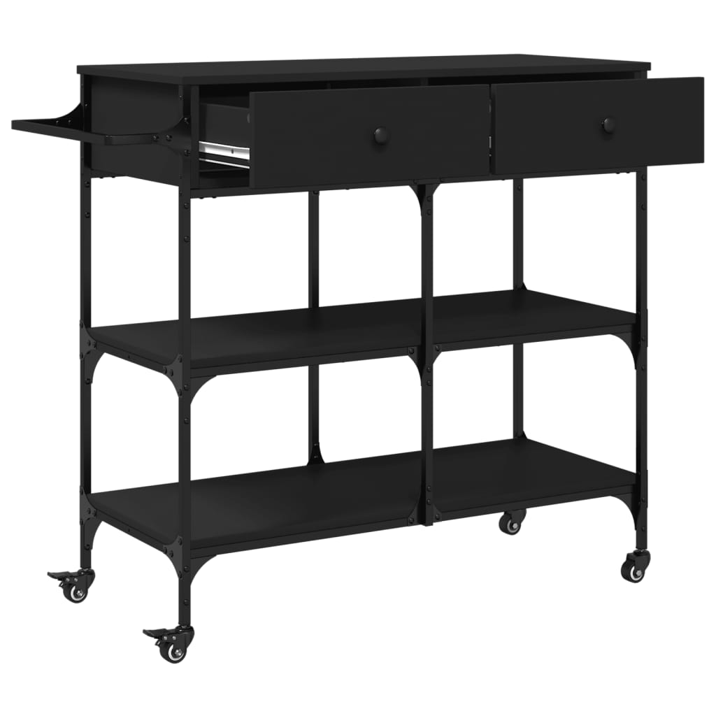 Kitchen Cart Black 105x42x95 cm Wood Material