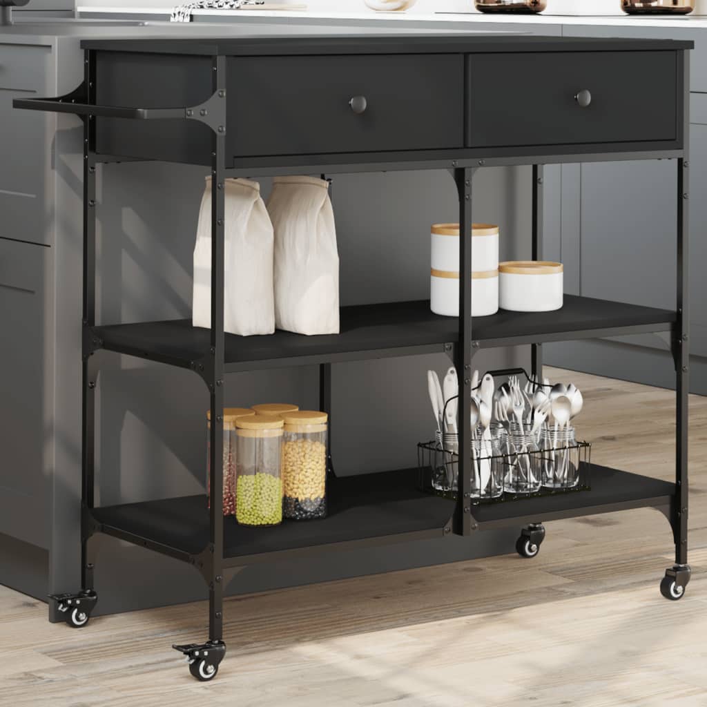 Kitchen Cart Black 105x42x95 cm Wood Material