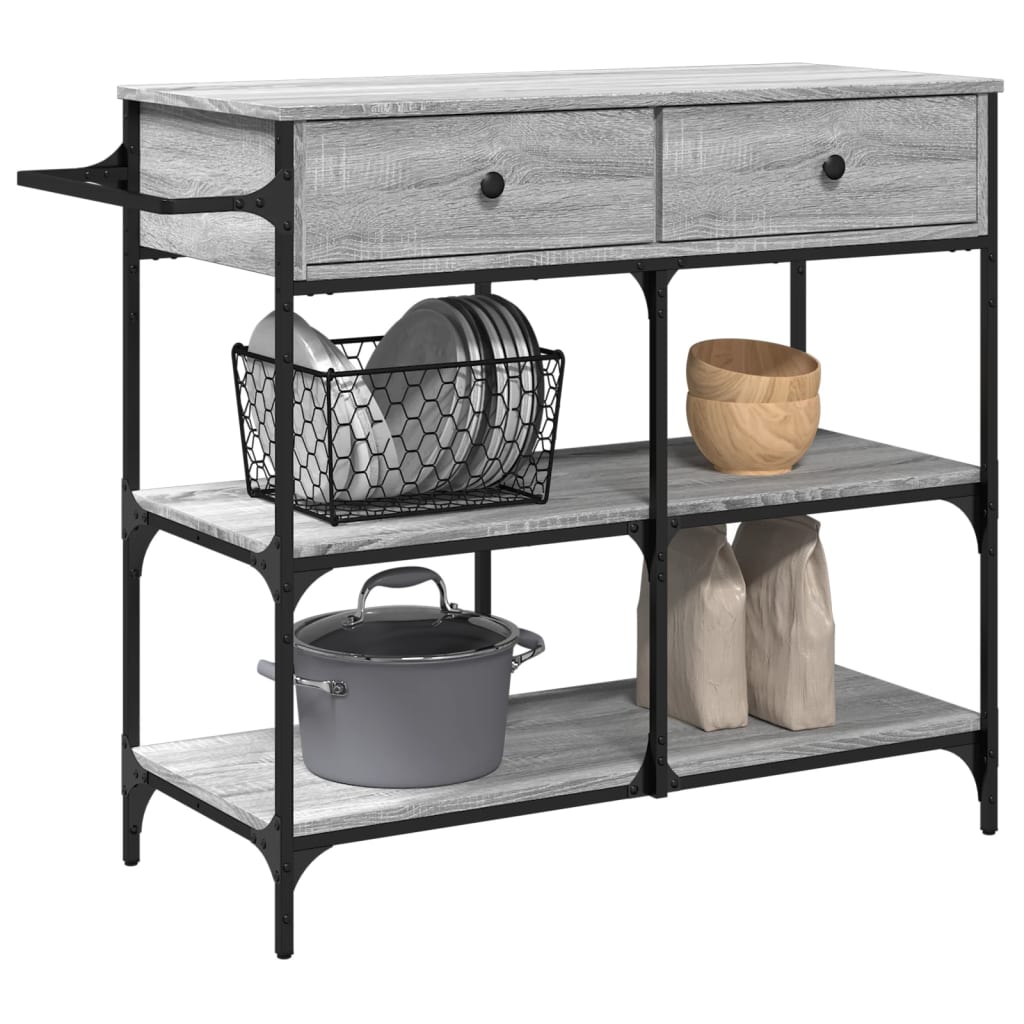Kitchen Cart Grey Sonoma 105x42x95 cm Wood Material