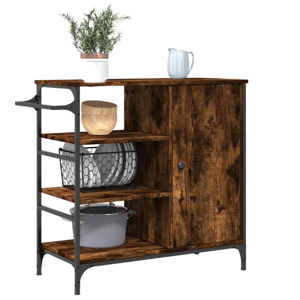 Kitchen trolley smoked oak 87.5x38.5x84.5 cm wood material