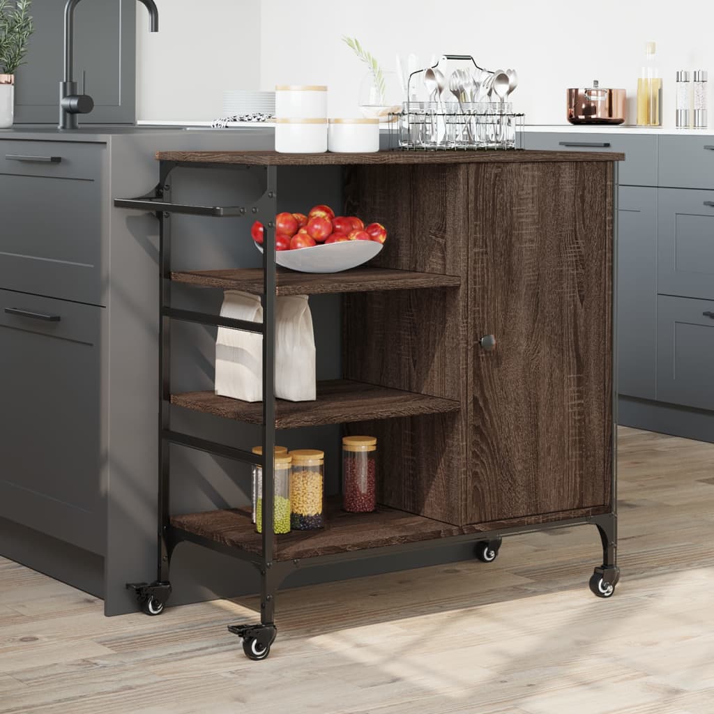 Kitchen trolley brown oak look 87.5x38.5x84.5 cm wood material