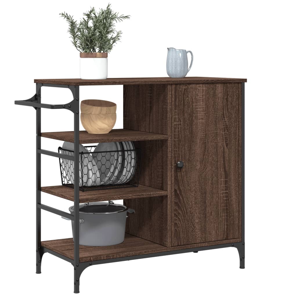 Kitchen trolley brown oak look 87.5x38.5x84.5 cm wood material