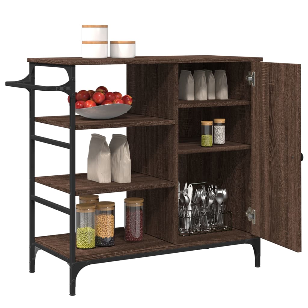 Kitchen trolley brown oak look 87.5x38.5x84.5 cm wood material