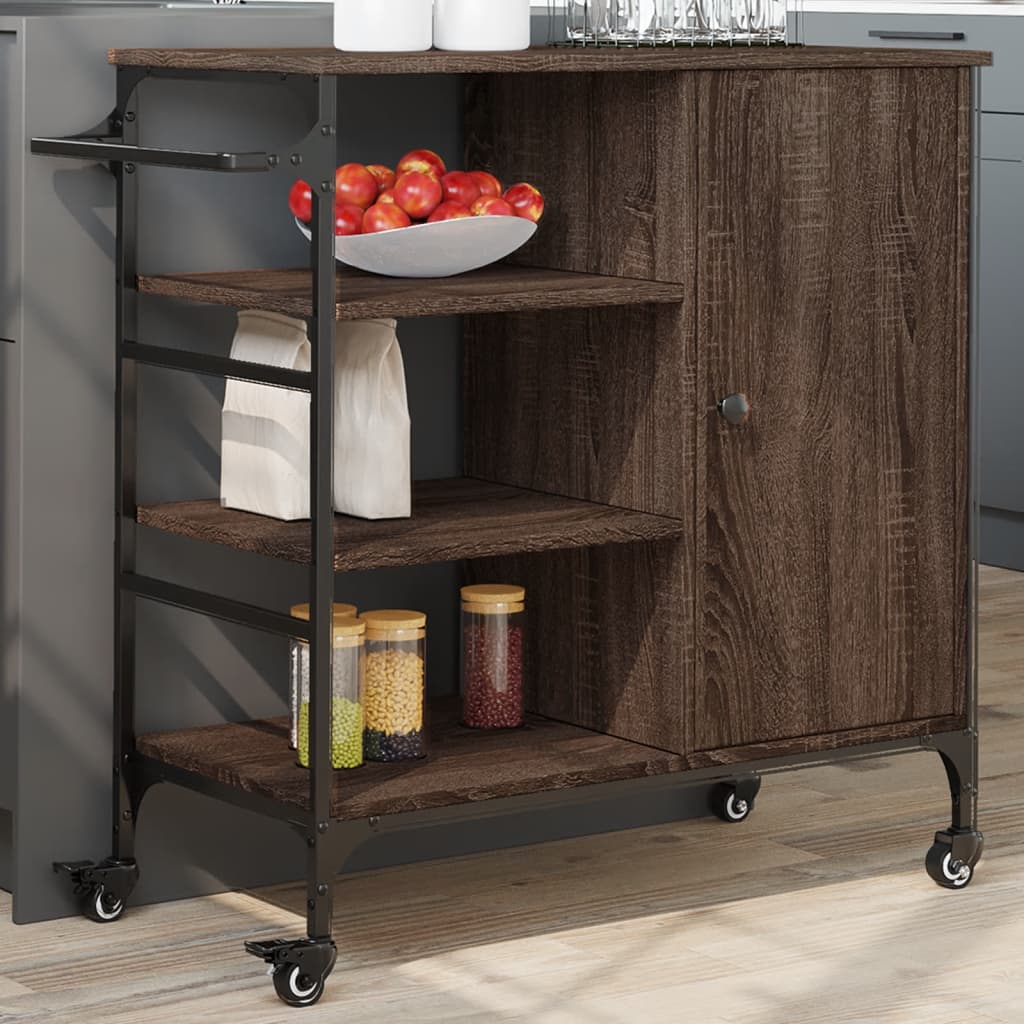 Kitchen trolley brown oak look 87.5x38.5x84.5 cm wood material