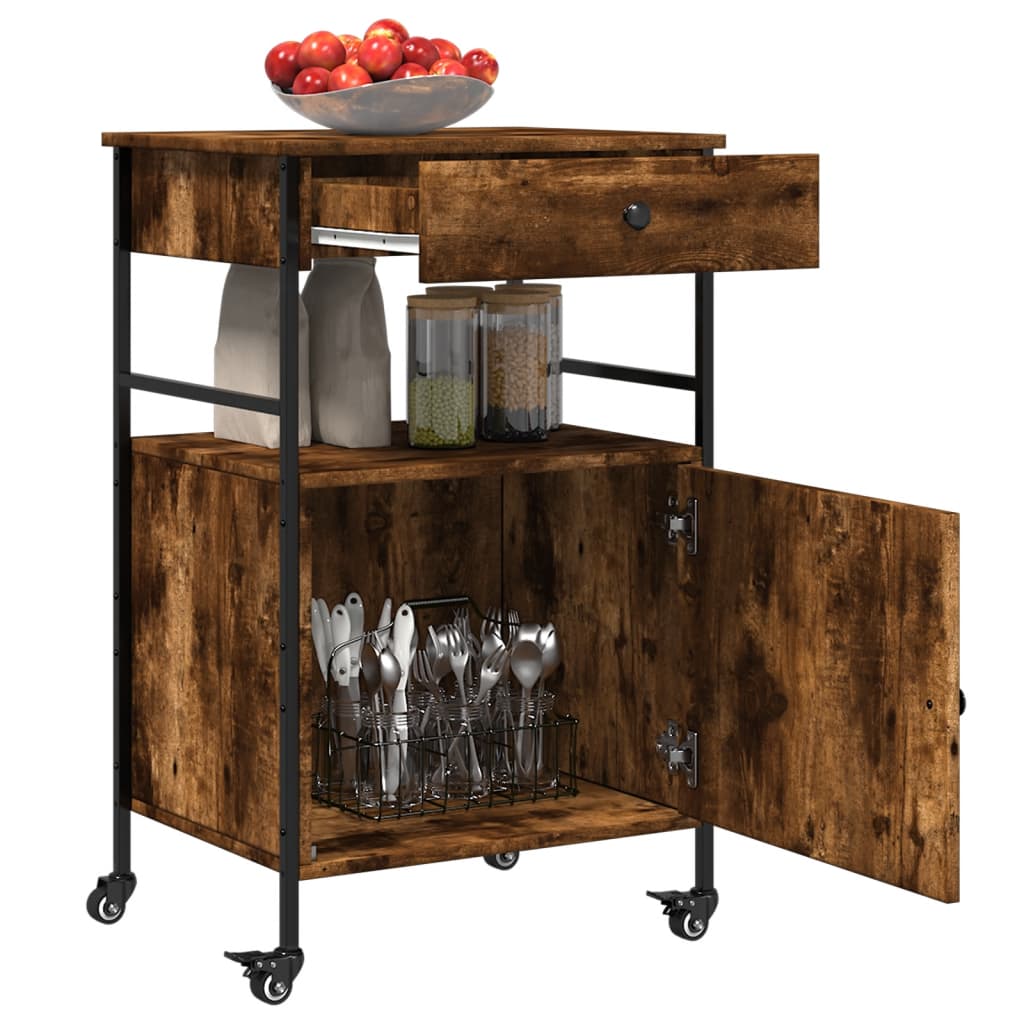 Kitchen trolley smoked oak 56x43x89.5 cm wood material