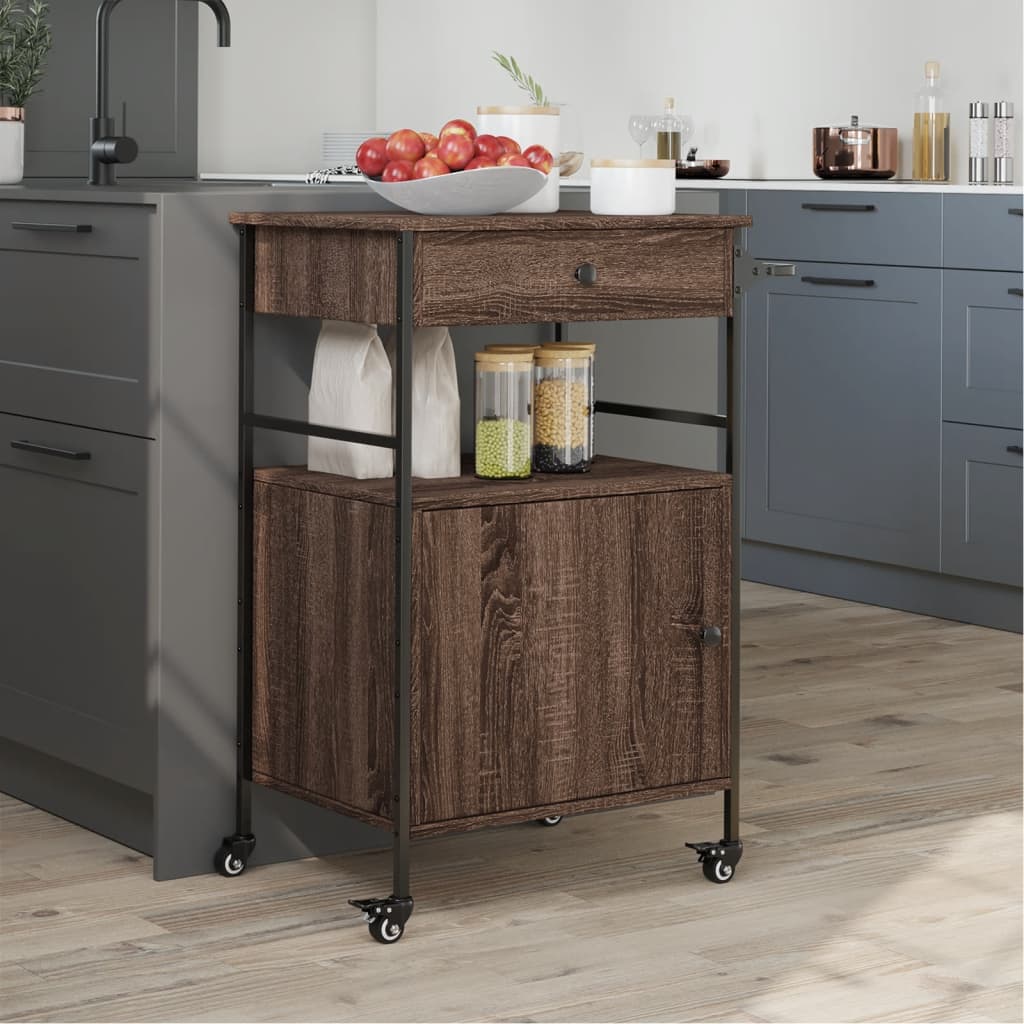 Kitchen trolley brown oak look 56x43x89.5 cm wood material