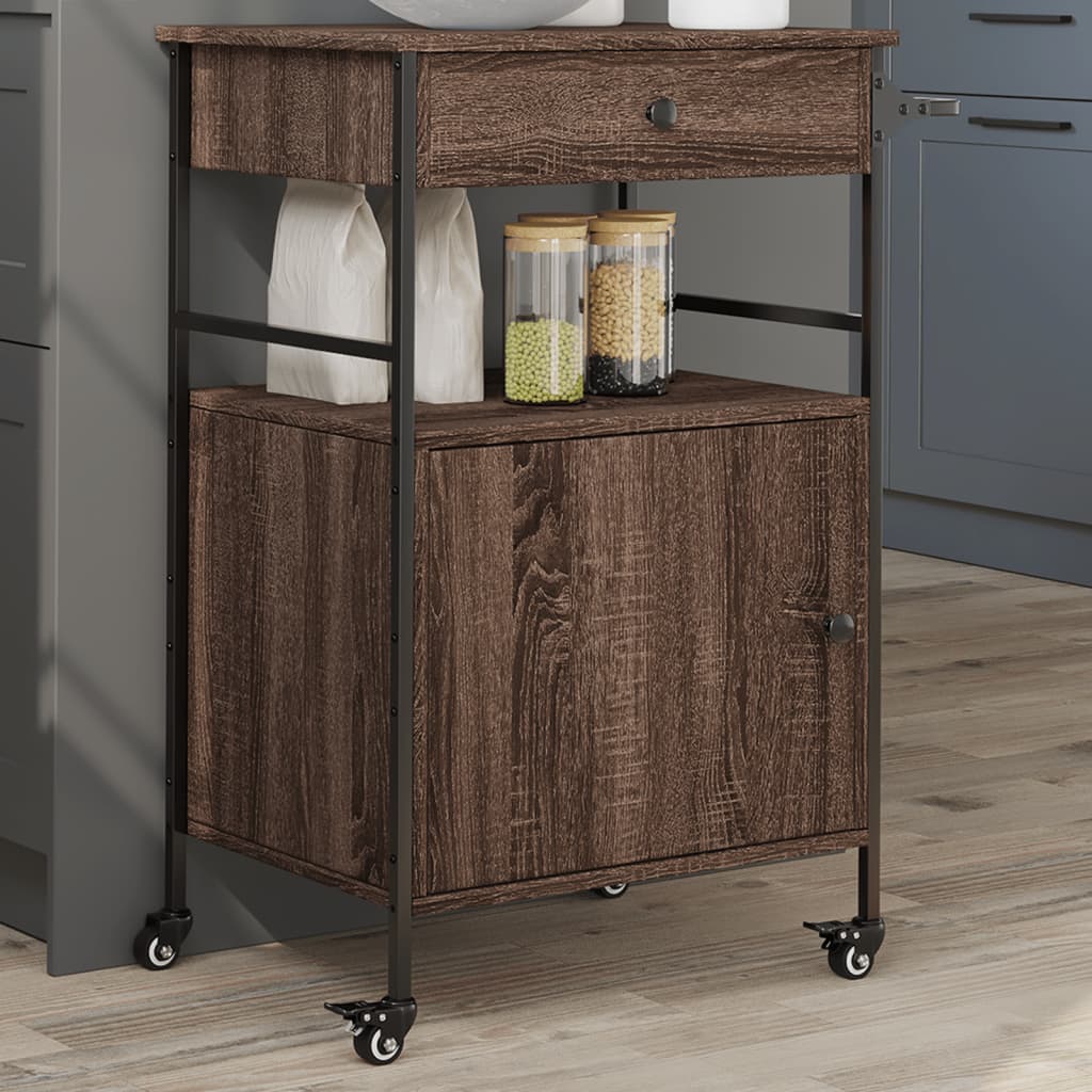 Kitchen trolley brown oak look 56x43x89.5 cm wood material