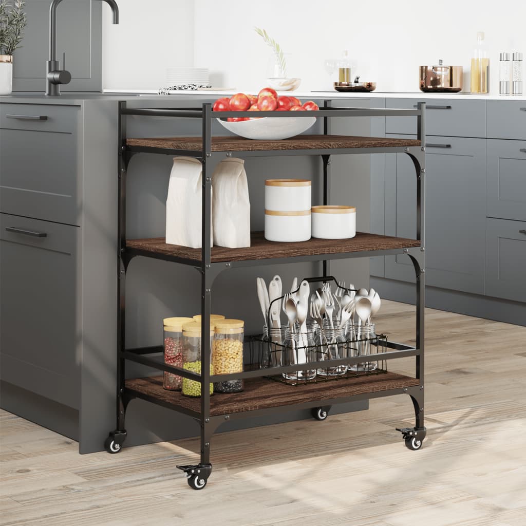 Kitchen trolley brown oak look 65x40x86.5 cm wood material
