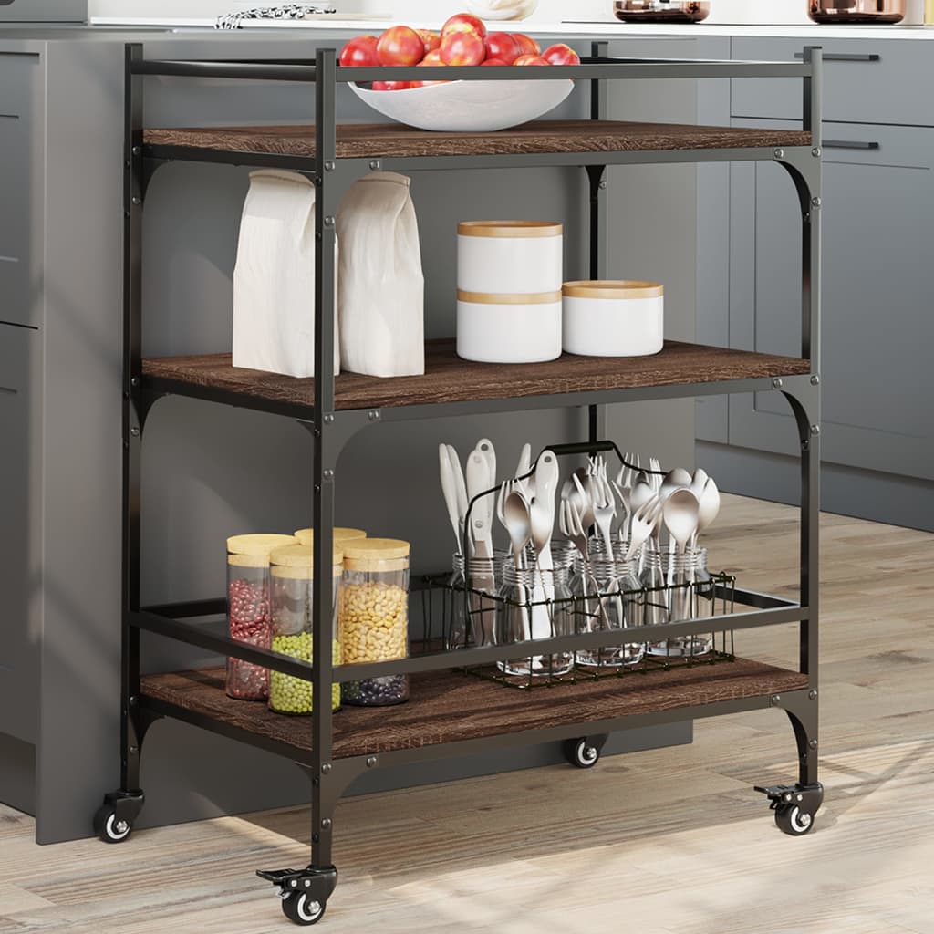 Kitchen trolley brown oak look 65x40x86.5 cm wood material