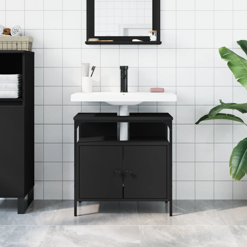 Washbasin Cabinet Black 60x30x60 cm Wood Material