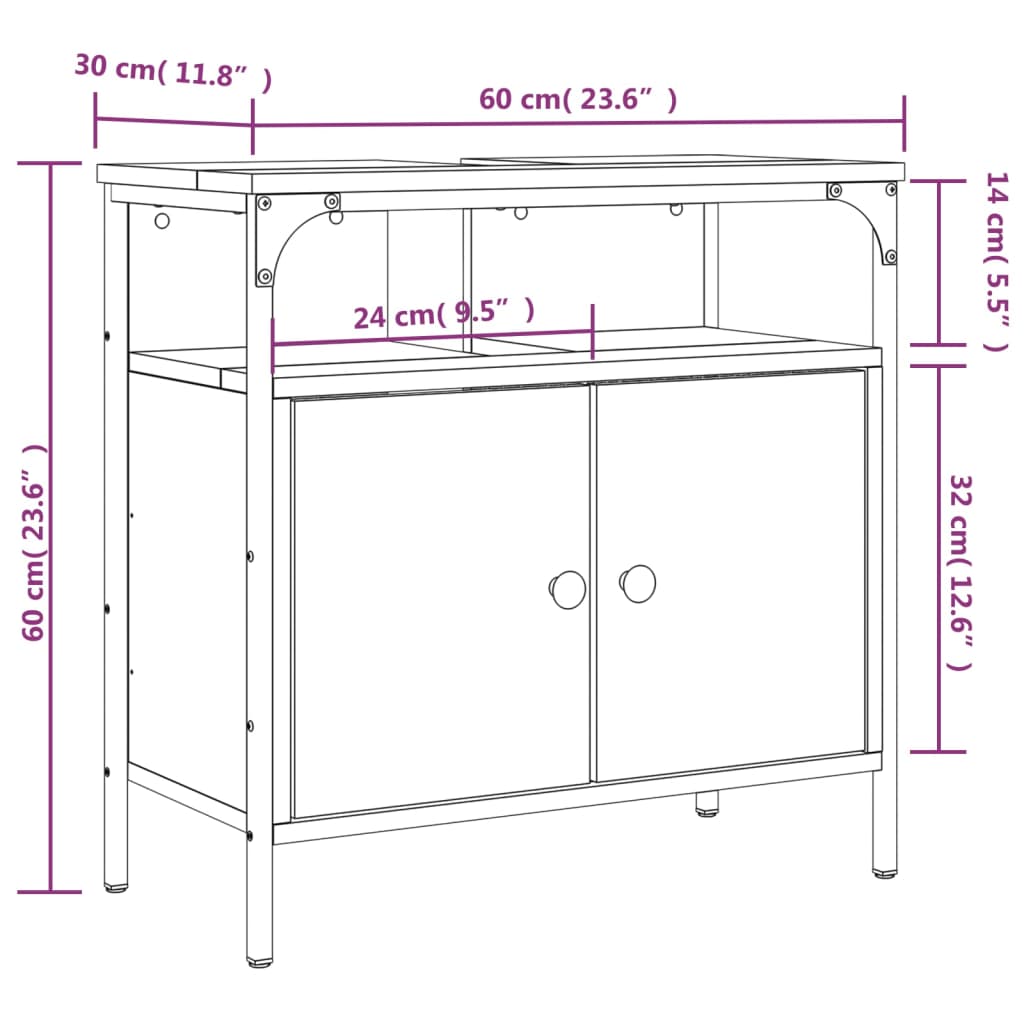 Washbasin base cabinet smoked oak 60x30x60 cm wood material