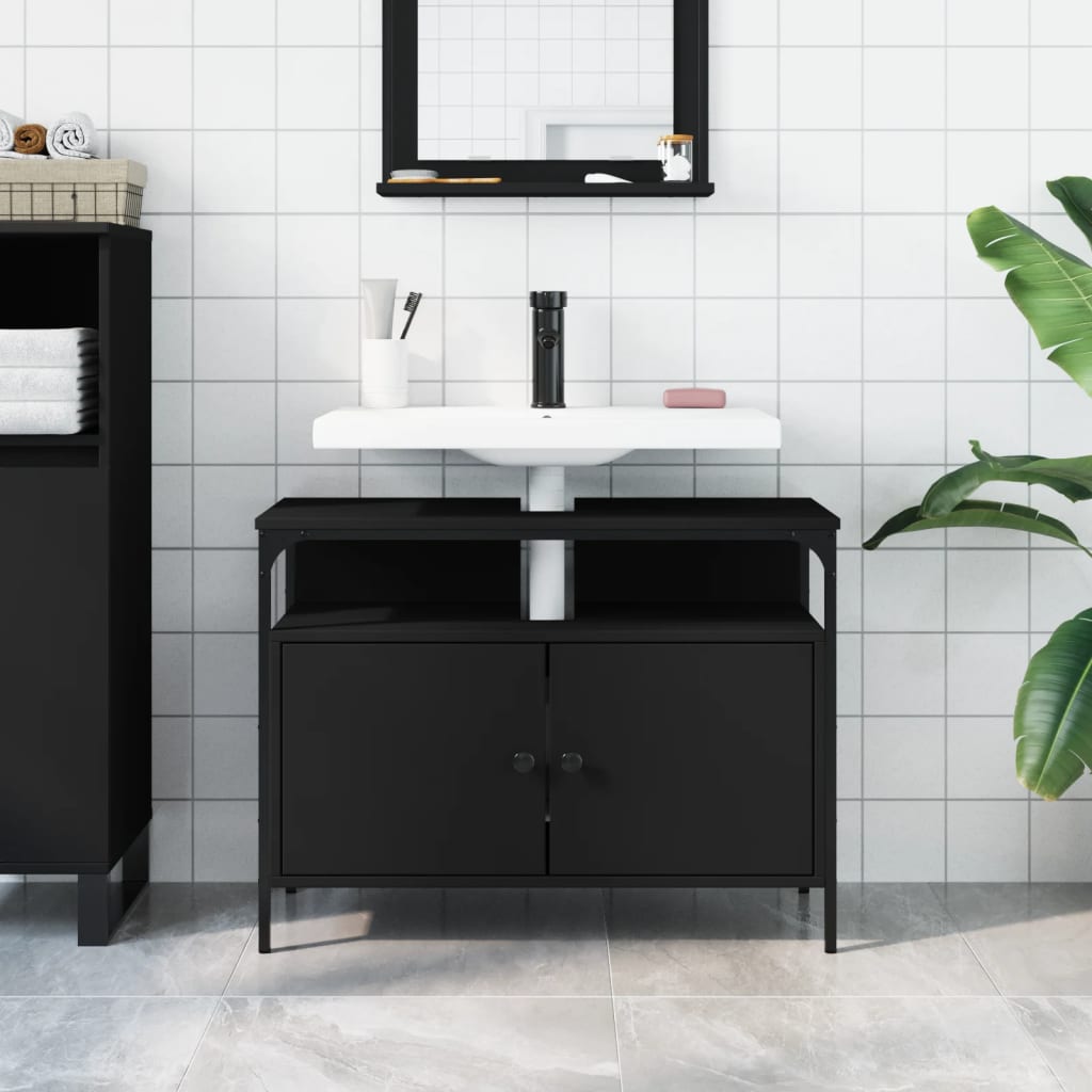 Washbasin Cabinet Black 80x30x60 cm Wood Material