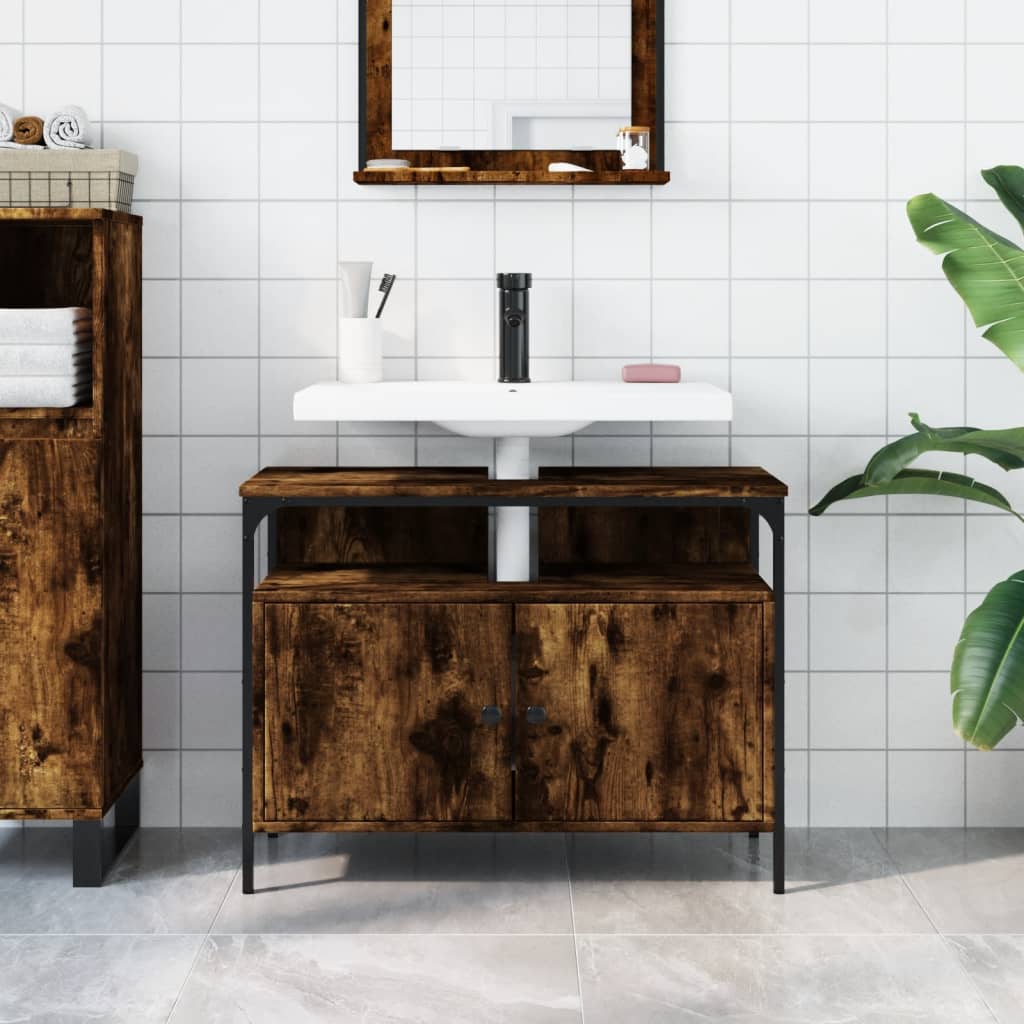 Washbasin base cabinet smoked oak 80x30x60 cm wood material