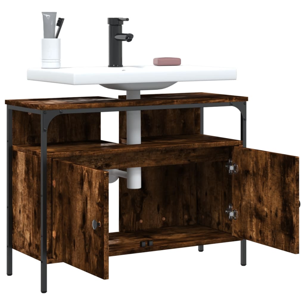 Washbasin base cabinet smoked oak 80x30x60 cm wood material