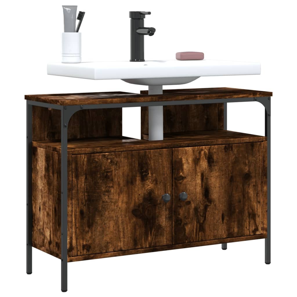 Washbasin base cabinet smoked oak 80x30x60 cm wood material