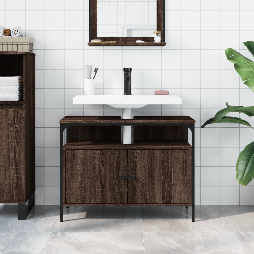 Washbasin Cabinet Brown Oak 80x30x60 cm Wood Material