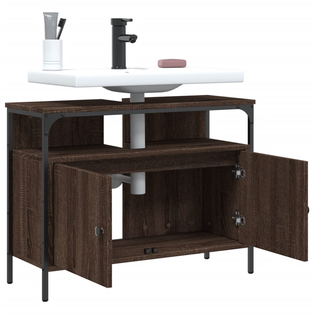 Washbasin Cabinet Brown Oak 80x30x60 cm Wood Material