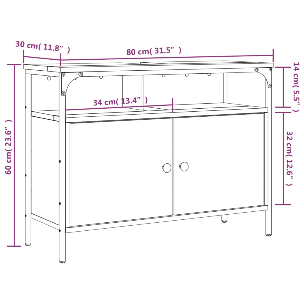 Washbasin Cabinet Brown Oak 80x30x60 cm Wood Material