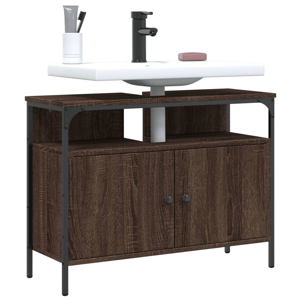 Washbasin Cabinet Brown Oak 80x30x60 cm Wood Material