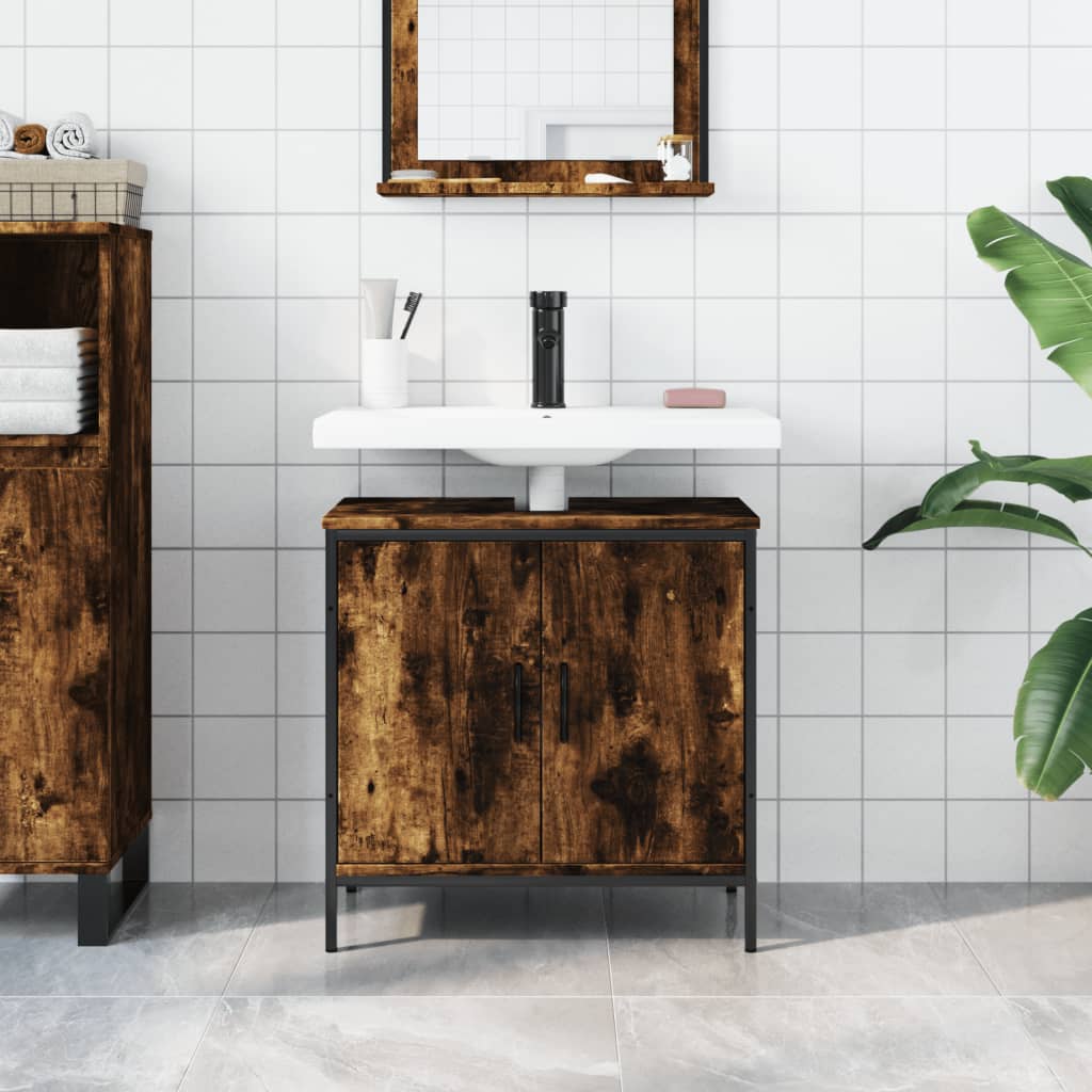 Washbasin base cabinet smoked oak 60x30x60 cm wood material