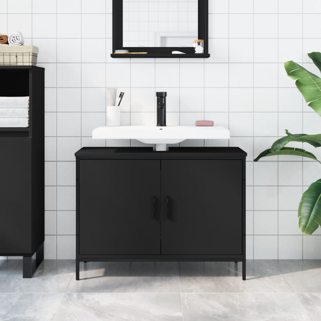 Washbasin Cabinet Black 80x30x60 cm Wood Material
