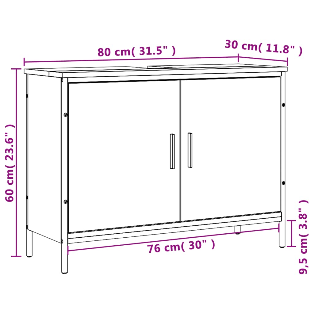 Washbasin base cabinet Sonoma oak 80x30x60 cm wood material