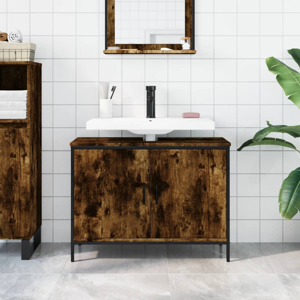 Washbasin base cabinet smoked oak 80x30x60 cm wood material