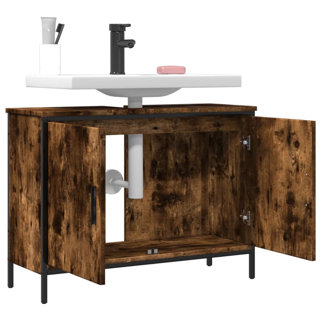 Washbasin base cabinet smoked oak 80x30x60 cm wood material