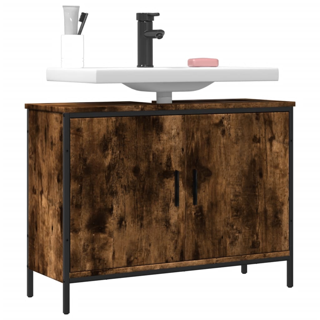 Washbasin base cabinet smoked oak 80x30x60 cm wood material