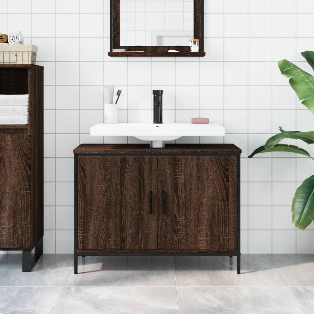 Washbasin Cabinet Brown Oak 80x30x60 cm Wood Material