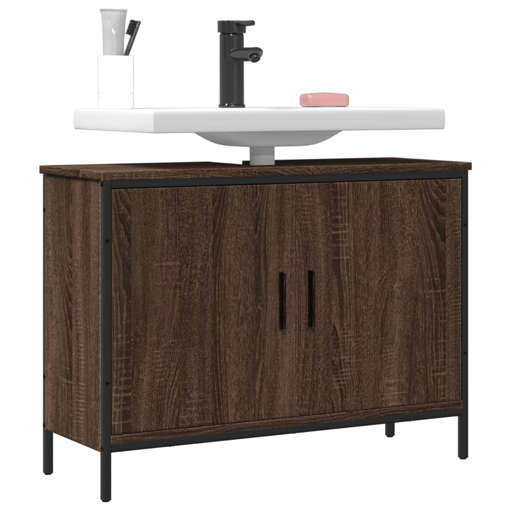 Washbasin Cabinet Brown Oak 80x30x60 cm Wood Material